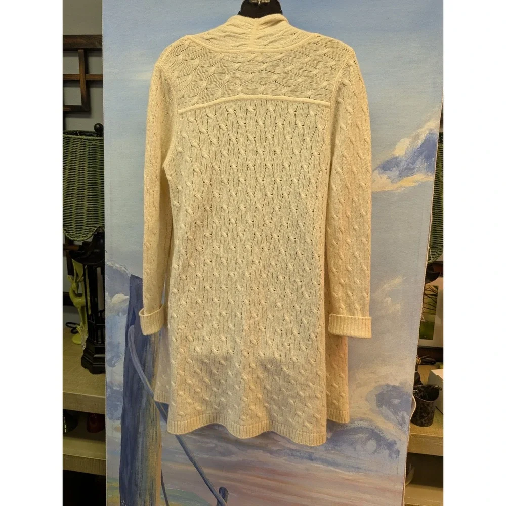 Cortland Park S 100% Cashmere Long Cable Knit Cardigan Ivory